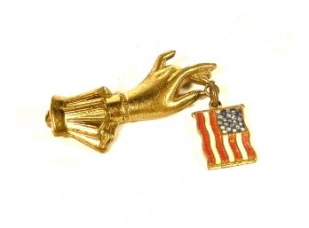 Vintage WWII Gilt Brass Sweetheart Pin Emerging Form W American Flag
