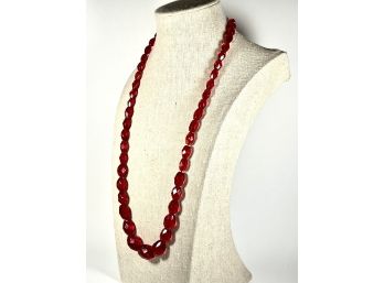 Vintage Fine Hand Cut Ruby Glass Crystal Graduated Bead Necklace