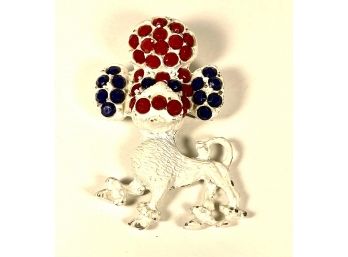 Red, White And Blue Poodle Dog Costume Brooch W Colored Stones