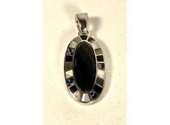 Contemporary Sterling Silver Oval Inlaid Pendant