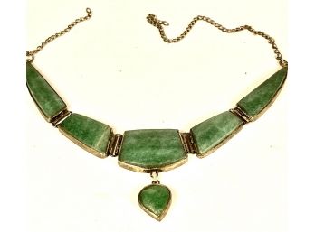 Silver And Green Hard Stone Gemstone Necklace Fragment