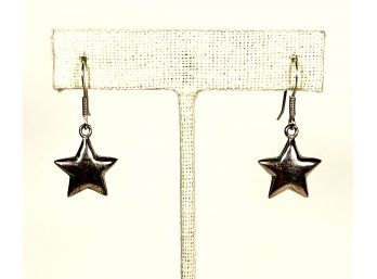 Pair Sterling Silver Star Formed Pierced Dangle Earrings