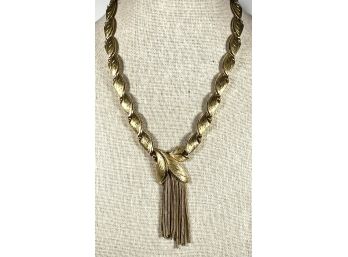 Great Vintage 1960s Brushed Gold Tone Tassel Necklace Designer