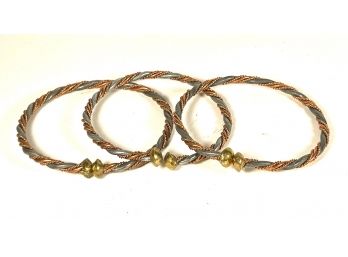 Lot Four Mixed Metals Copper Braided Bangle Bracelets