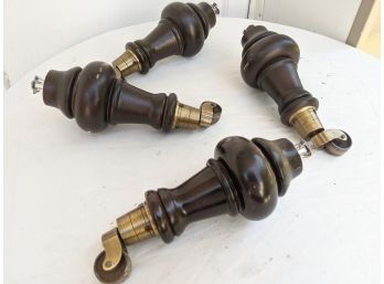 Set Of 4 Wood Legs With Brass Casters