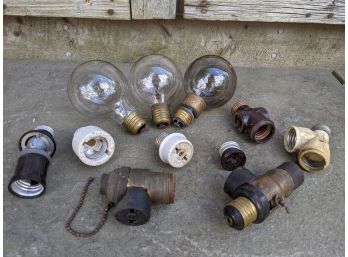 Collection Of Antique Lighting Including Bulbs And Socket Adapters