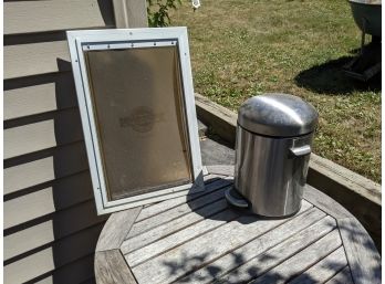 Grouping Of 2 Includes A Pet Door And Small Stainless Trash Can