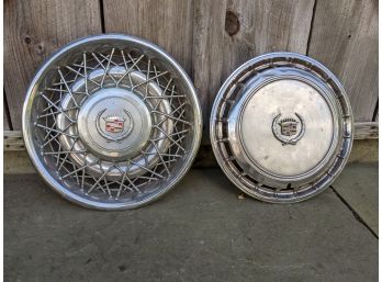 Collection Of 2 Vintage Metal Cadillac Hub Caps