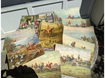 Collection Of 26 Old English Prints Of Hunting Scenes With Dogs And Horses