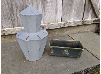Grouping Of 2 Items Including A Cast Iron Post Finial And A Ceramic Planter