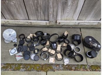 Large Collection Of Camera Lens Shade Covers And Filters And Some Extras