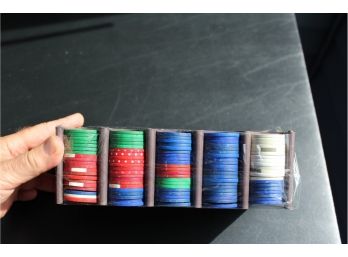 Vintage Poker Chips And Holder - Let's Play Some Cards