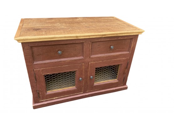 A Rustic Reclaimed Wood Chicken Wire  Doors &  Drawers T V  Cabinet - 45' X 25' X 21'