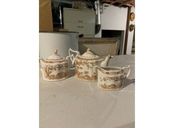 Vintage English Tea Set, Furnivals Quale Pattern, Brown And White