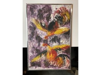 Large Original Signed Mid Century Abstract Oil Painting Of Birds In Flight Dated 1967
