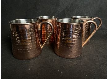 4 New With Tags Hammered Copper, Stainless Lined 20 Oz. Beer Mugs