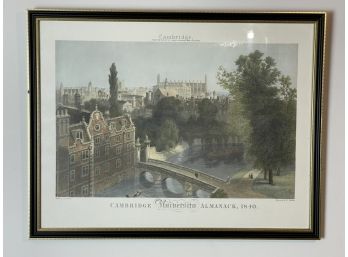 Hand Colored English Repro Of An 1840 Etching Of Cambridge University