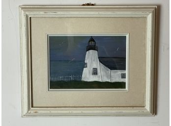 Original Signed Naiive/ Primitive Painting Of A Lighthouse
