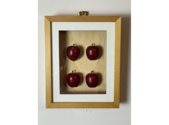 Framed Original Shadow Box With 4 Wooden Apples