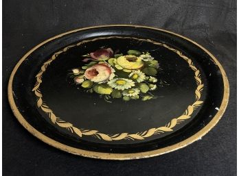 Antique Signed Hand Painted Tole Tray