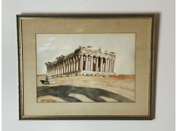 Original Signed Vintage Painting Of The Parthenon