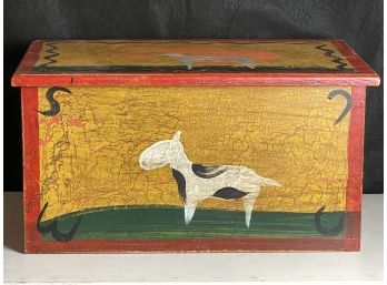 Hand Painted Folk Art Chest With Hinged Top