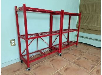Two Red Origami Shelving Units