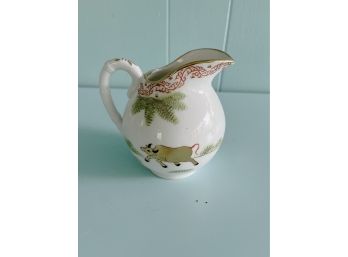 A Small Chinese Porcelain Pitcher Hand Painted With Faux Bamboo Detail On Handle