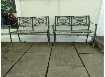 A Pair Of Cast  Aluminum Garden Benches