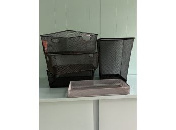 A Collection Of Mesh Bins - Great For Organizing The Office