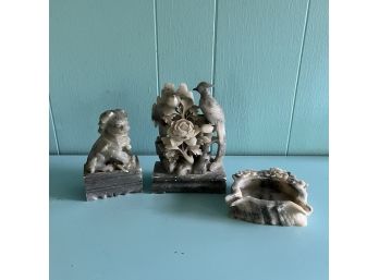 A Set Of 3 Chinese Carved Stone Objects - Including Foo Dog