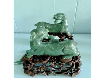 A Pair Of Carved Jade Protective Dragons - Damaged