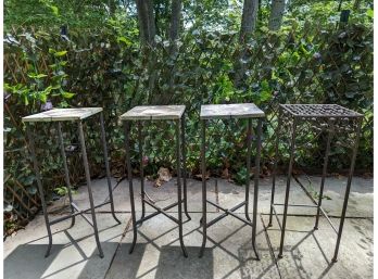 A Collection Of Four Small Wrought Iron Tables  With Tile Tops - 27' High