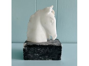 A Chinese Carved Marble Horse Head On Stone Pedestal