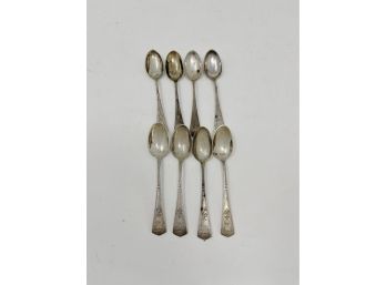 A Set Of 8 Antique Sterling Silver Demi-tasse Spoons Engraved - Tw 76g
