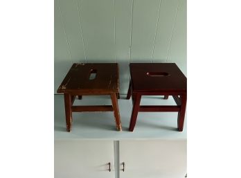 A Pair Of Wood 12' Porter Stools