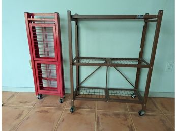Two Oragami Shelving Units - Brown And Red