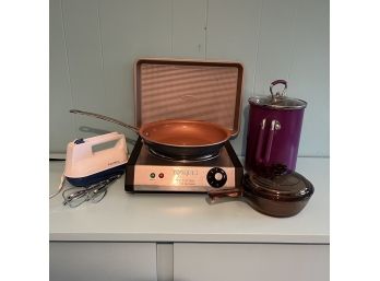 Assorted Cooking Items - Waring Hotplate, Handheld Mixer, Frying Pan, Asparagus Cooker And More