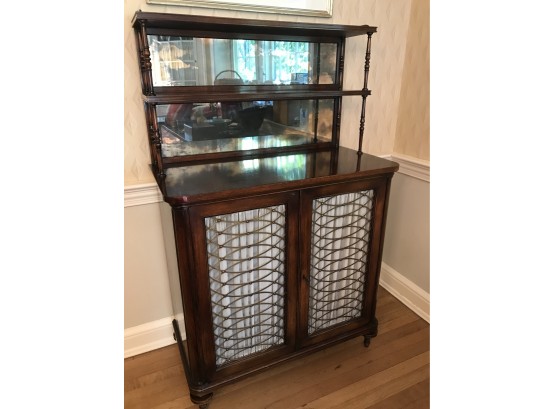 English Regency Style Mahogany Server With Two-Tier Top And Mirror Backsplash