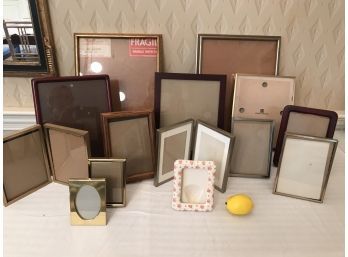 14pc Lot Of Assorted Picture Frames - 2 Wall, 12 Tabletop - Burnes, Fetco - Metal, Wood, Ceramic