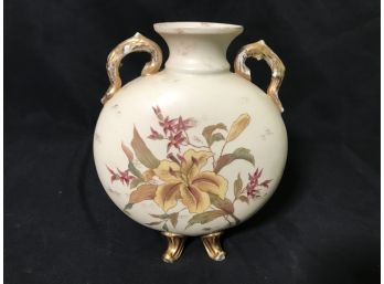 Antique Royal Worcester Hand Painted Floral Handled Vase With Claw Feet