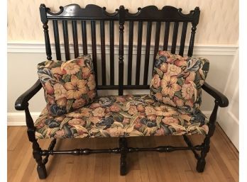 Antique High Bannister Backed Settee/Bench With Upholstered Seat & Two Throw Pillows Circa1880