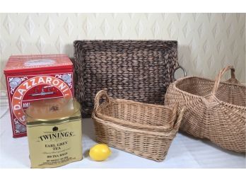 6PC Baskets & Tins- Perfect For Kitchen Or Other Storage! Italian Biscuits, Twinnings