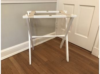 Vintage White Painted Luggage Rack With Canvas Straps