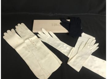 3 Pair Of Ladies Dress Gloves - Long Leather And Fabric, Black Short With Original B. Altman Box