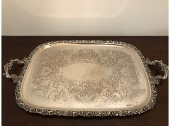 Antique Large Handled Silver Plate Serving Tray - Marked EGW&S 1022/9   27'L