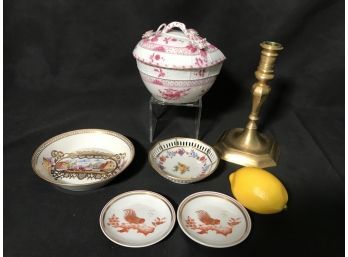 6pc Assorted Treasures - Including Herend Covered Dish, Richard Ginori, Schumann Bavaria, Brass Candlestick
