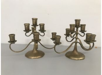 Pair Of Vintage Solid Brass Candelabras, 7 Candles In Each