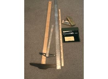 Design And Drafting Tools - T Squares, Yard Sticks, Keuffel & Esser Compass Set