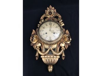 Gotene Swedish Rococo Style Gilded Wood Carved Ornate Wall Clock - 21'H